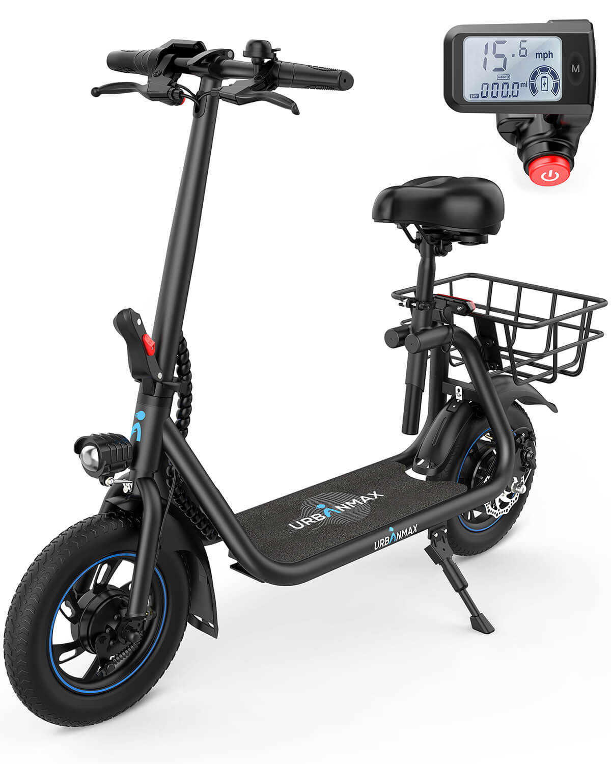 Urbanmax C1 Electric Scooter for Adults with Seat & Carry Basket