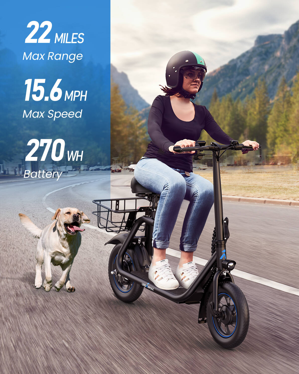 URBANMAX C1 Electric Scooter for Adults with Seat & Basket, 20 Miles Range, 265LBS Load,Wide Anti-Slip Deck for Groceries or Pets, Foldable Commuter Scooter