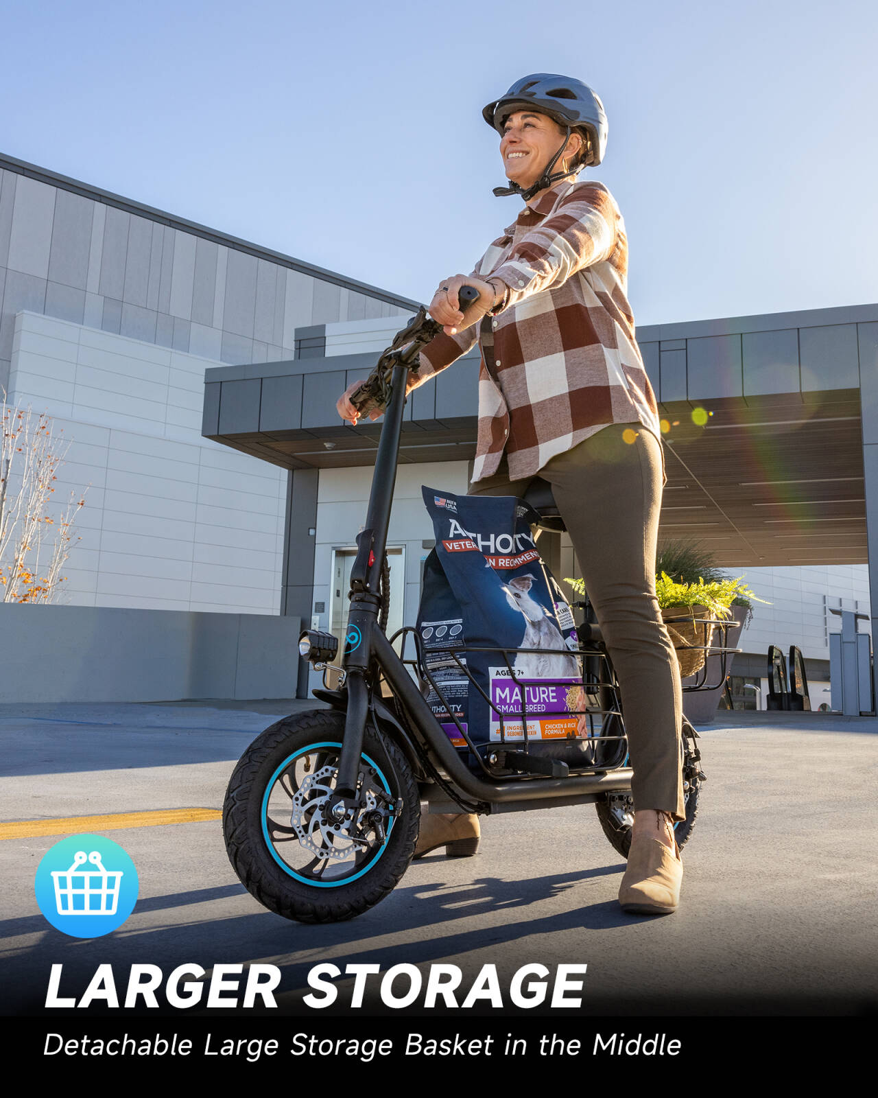 Electric Scooter with Seat, 550W Motor,18.6MPH Top Speed, 20 Miles Range,Adults Electric Scooter with Large Storage Basket for Pets Dogs and Items,Dark Black