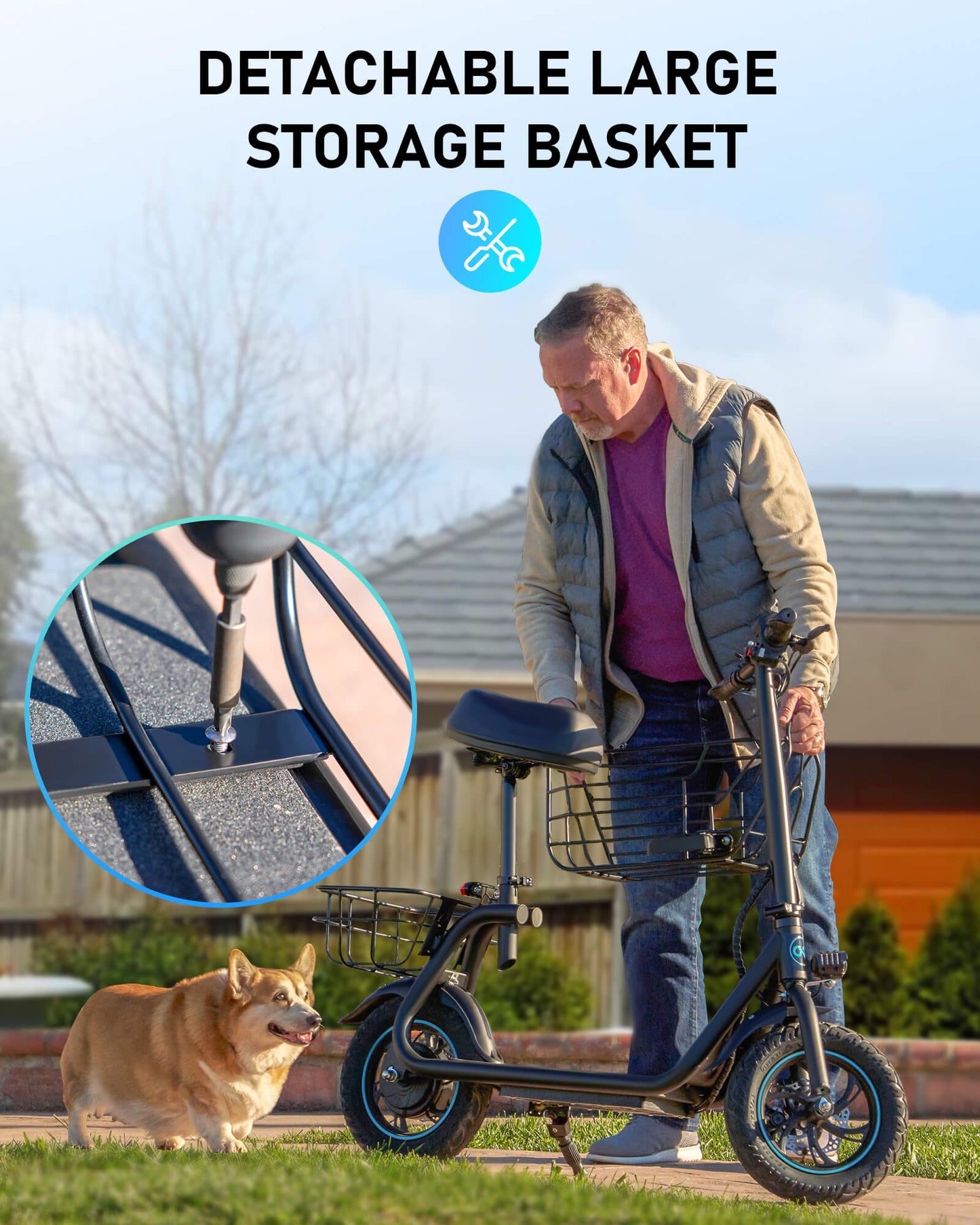 URBANMAX Electric Scooter with Seat for Adult,550W Motor,Up to 18.6 MPH,Max Range 20 Miles,includes Ample Storage Basket for Pets Dogs Item-Dark Black