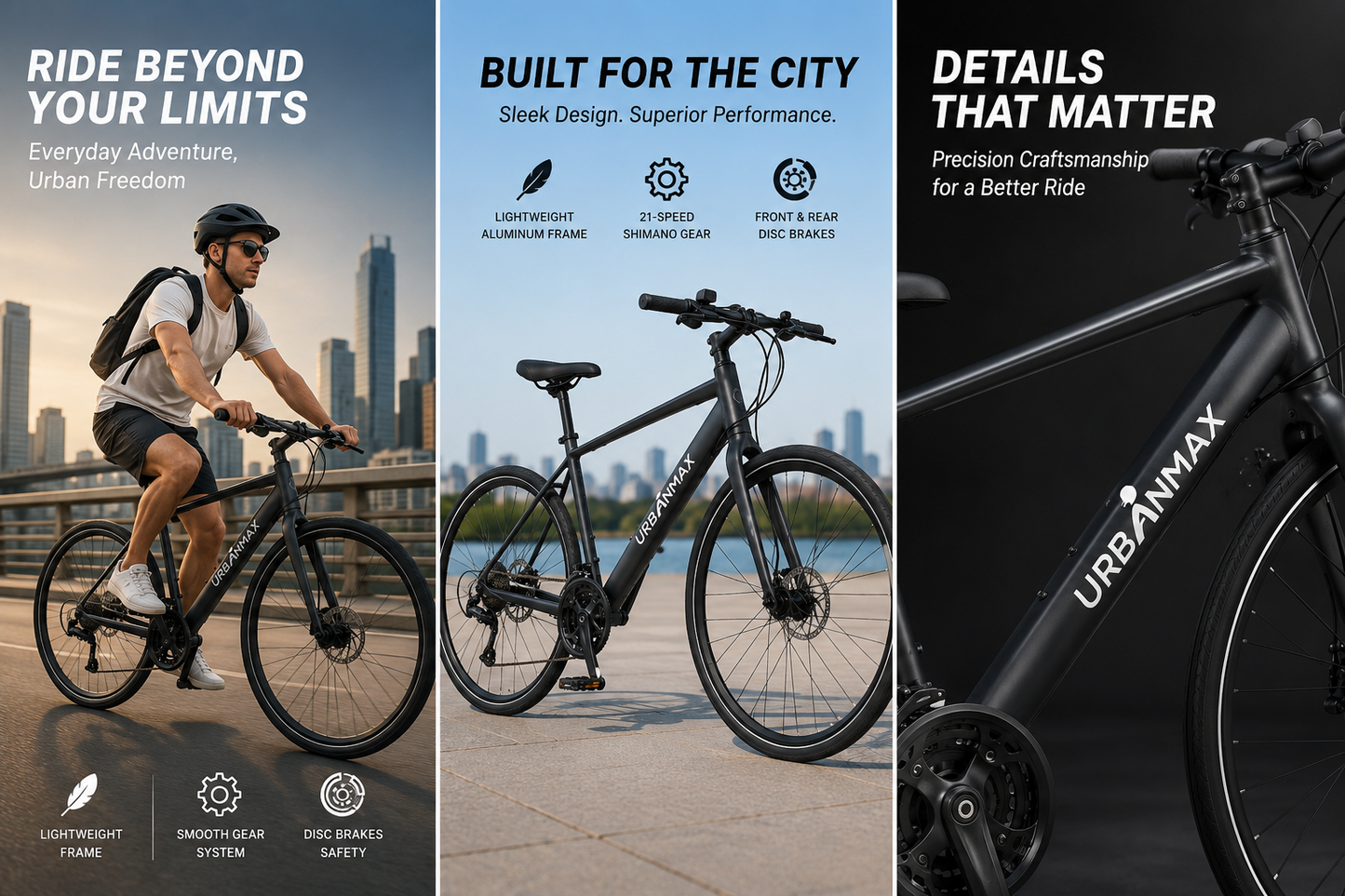 URBANMAX Hybrid Road Bike for Adults, 700C Lightweight City Commuter Bicycle with Aluminum Frame, Shimano 7-Speed Drivetrain, Dual Disc Brakes, Flat Handlebar, Urban Fitness & Daily Riding Bike