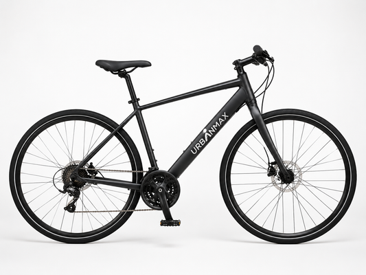 URBANMAX Hybrid Road Bike for Adults, 700C Lightweight City Commuter Bicycle with Aluminum Frame, Shimano 7-Speed Drivetrain, Dual Disc Brakes, Flat Handlebar, Urban Fitness & Daily Riding Bike
