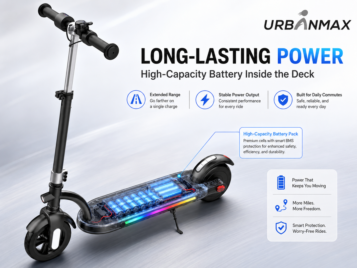 Urbanmax Self-balancing two-wheeled electric scooters for Kids, 180W Motor 10mph Speed Electric Scooter with Adjustable Handlebar and LED Light