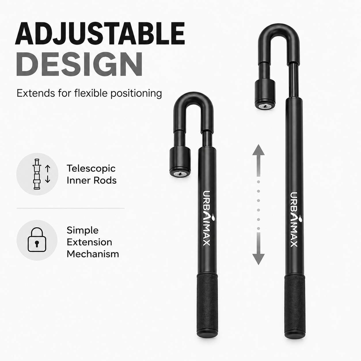 URBANMAX Anti-Theft Devices for Motor Cars, Adjustable Steering Wheel Lock with Heavy Duty Steel Construction, Visible Vehicle Security Device with Reinforced Hook and Comfortable Grip Handle