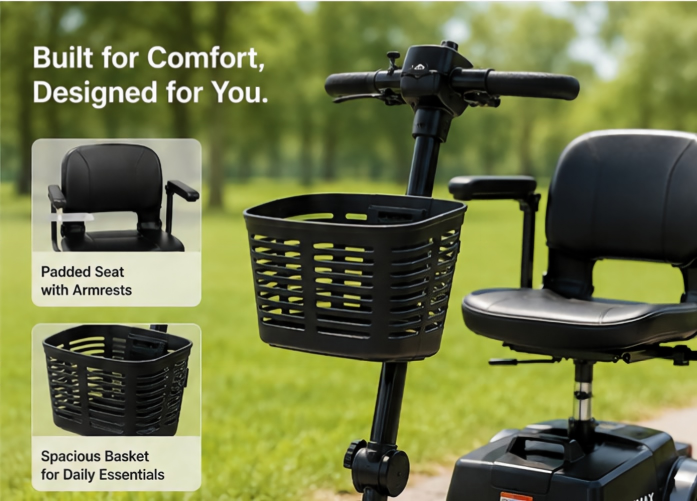 URBANMAX Mobility Scooters for Adults and Seniors, 4-Wheel Electric Mobility Scooter with Padded Seat, Adjustable Armrests, Front Basket and Headlights, Up to 15 Miles Range, 300 LBS Capacity, Black