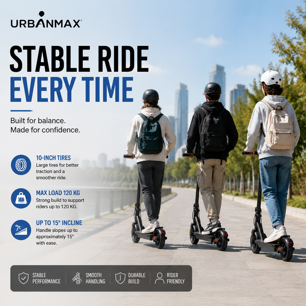 URBANMAX Motor Scooters for Adults, Foldable Electric Scooter with 10-Inch Tires, Up to 25 km/h Speed, 40–60 km Range, 500–800W Motor, Portable Commuting Scooter for City Travel