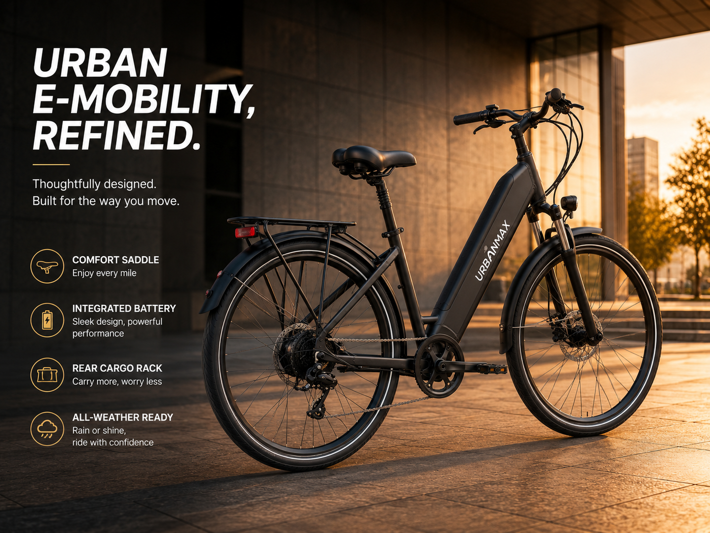 URBANMAX Electric Bicycles for Adults, Step-Through Commuter E-Bike with Integrated Battery, Front Suspension, Disc Brakes, Rear Rack and Fenders
