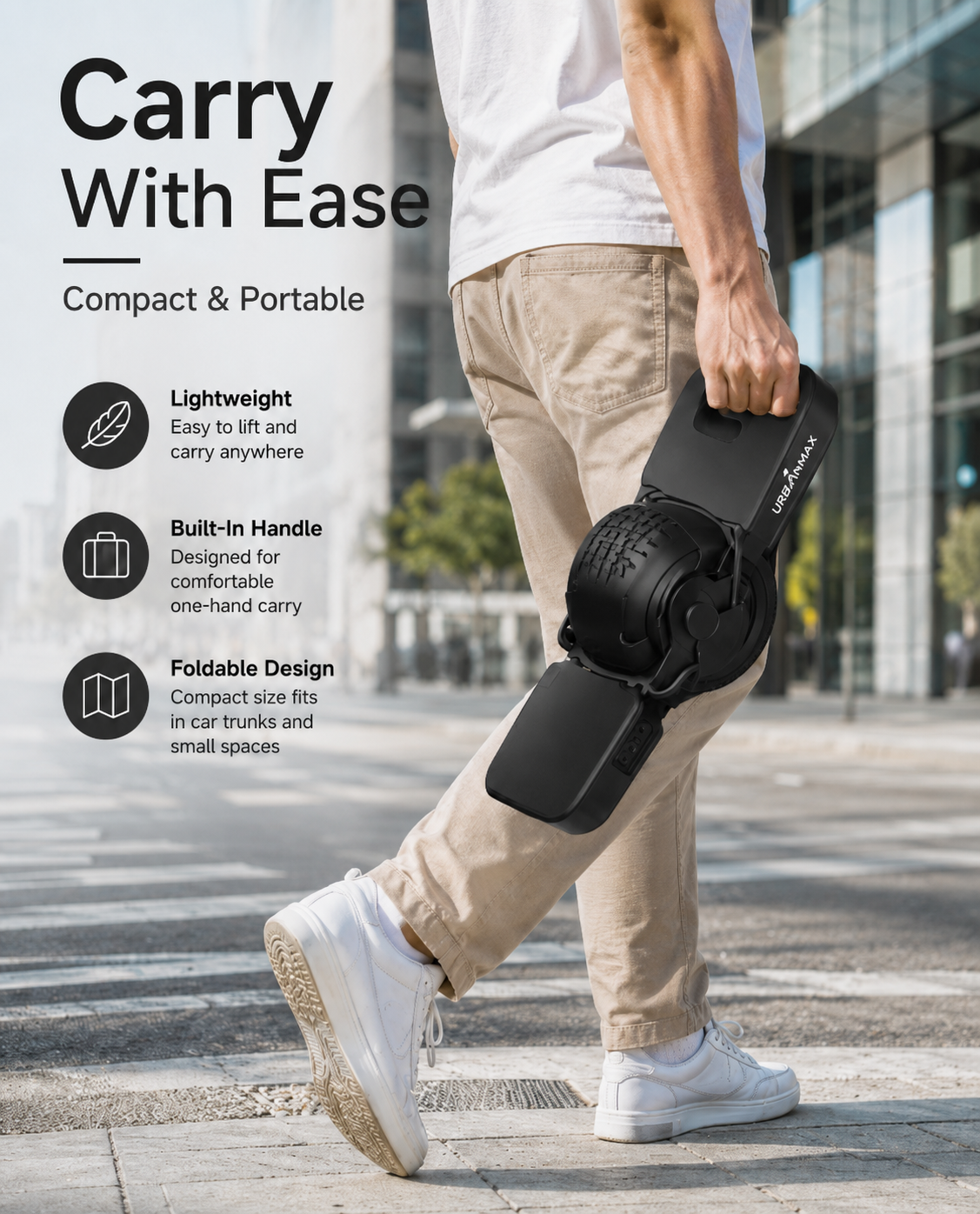 URBANMAX Self-Balancing One-Wheeled Electric Scooters, Foldable Compact Electric Scooter with Built-In Carry Handle, Wide Foot Platforms for Urban Commuting and Portable Travel, Black