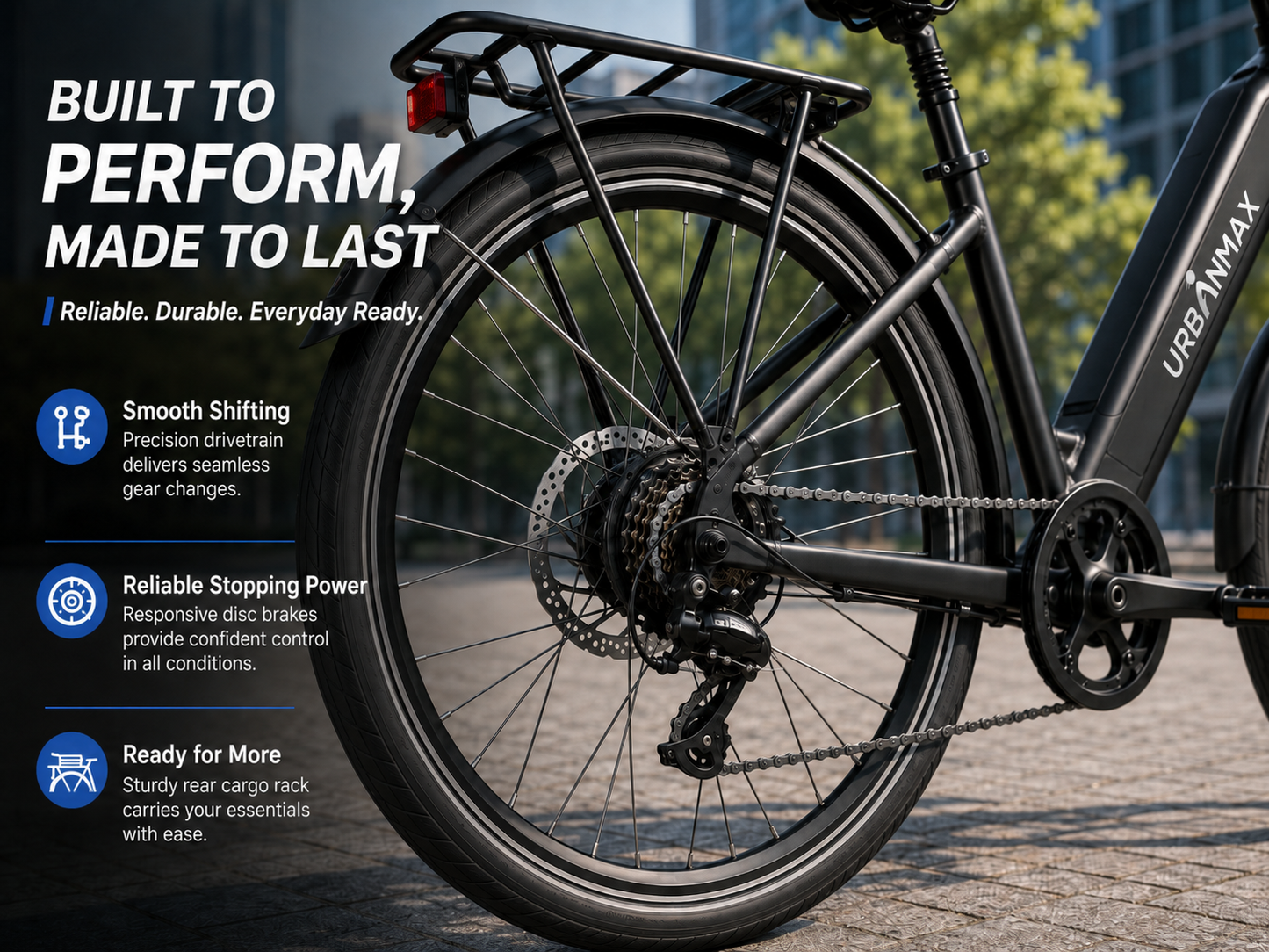 URBANMAX Electric Bicycles for Adults, Step-Through Commuter E-Bike with Integrated Battery, Front Suspension, Disc Brakes, Rear Rack and Fenders