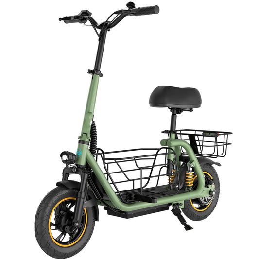 Urbanmax Upgraded Electric Scooter for Adults with Seat C1Pro, 19MPH & 25 Miles Range, 12" Pneumatic Tires, Dual Shock Absorbers, Dual Brakes, Removable Basket, UL2272 Certified – Green