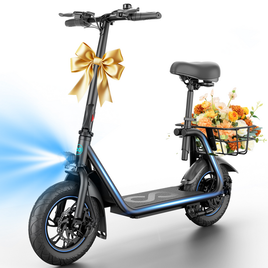 C1/C1 Pro Electric Scooter with Seat, 450W Powerful Motor up to 20/25 Miles Range, Foldable Electric Scooter for Adults Max Speed 15.5/18.6 Mph, Electric Scooter for Commuting with Basket,Glow Black