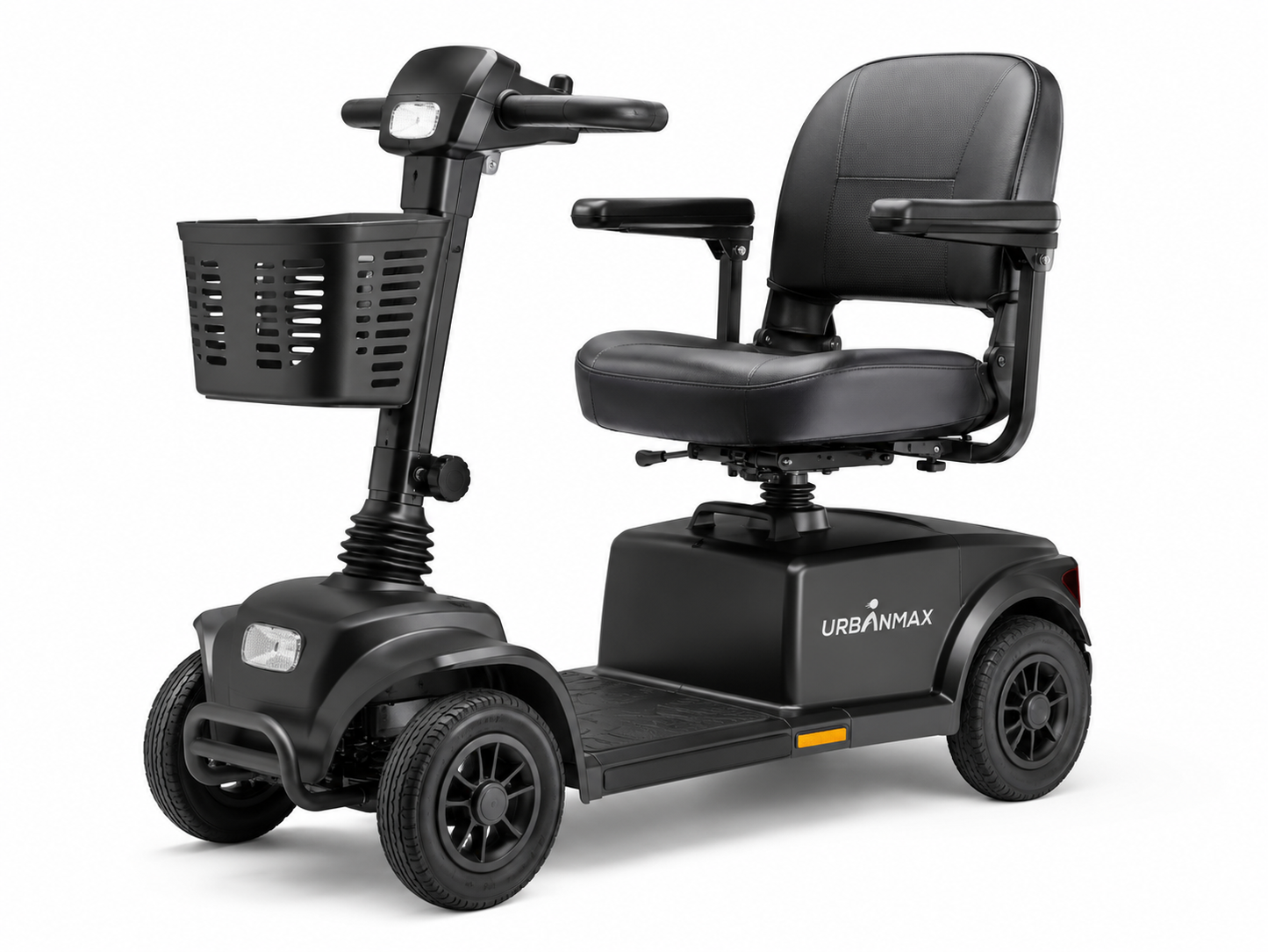 URBANMAX Mobility Scooters for Adults and Seniors, 4-Wheel Electric Mobility Scooter with Padded Seat, Adjustable Armrests, Front Basket and Headlights, Up to 15 Miles Range, 300 LBS Capacity, Black