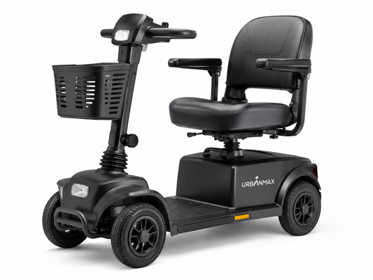 URBANMAX Mobility Scooters for Adults and Seniors, 4-Wheel Electric Mobility Scooter with Padded Seat, Adjustable Armrests, Front Basket and Headlights, Up to 15 Miles Range, 300 LBS Capacity, Black