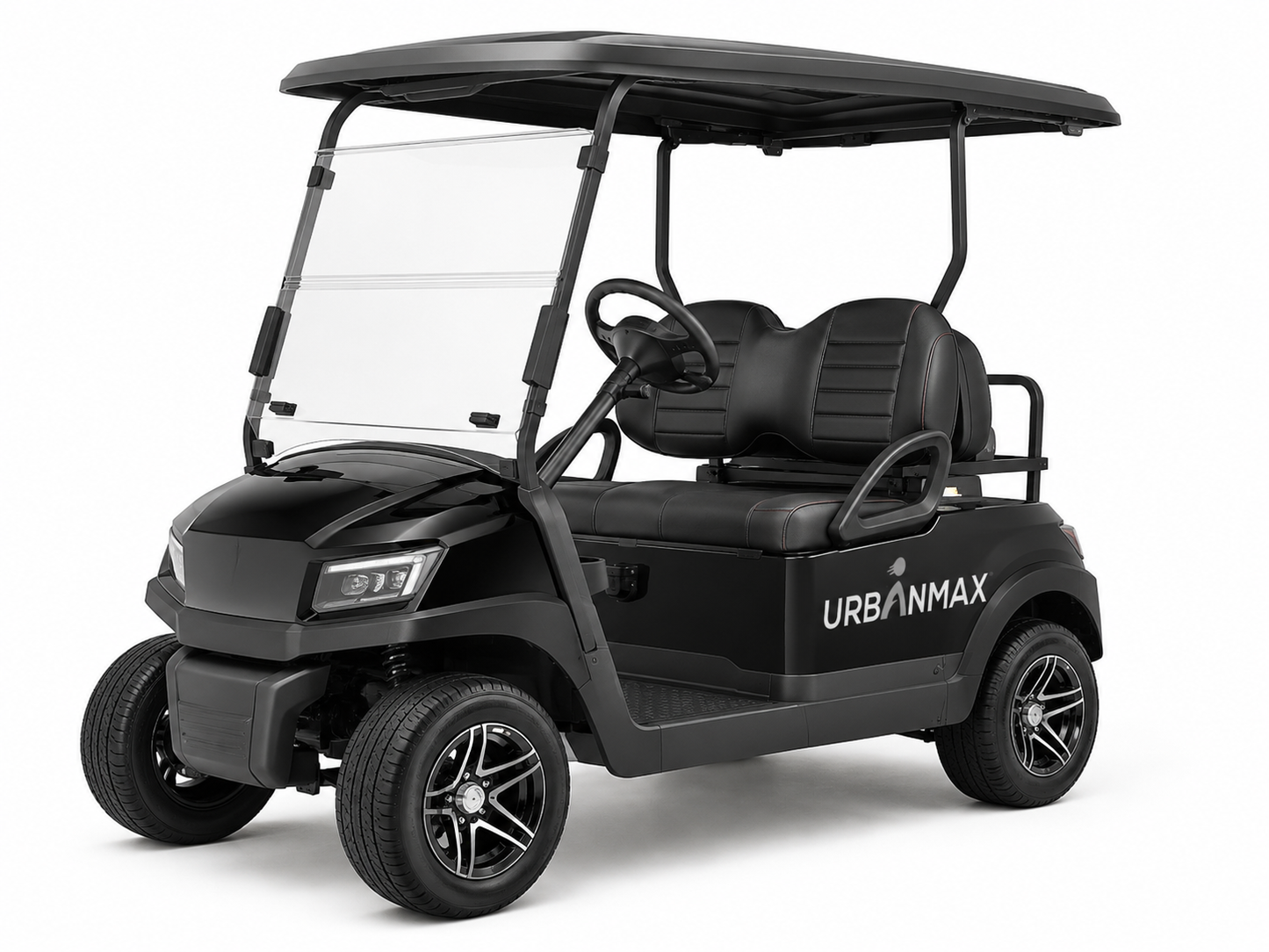 URBANMAX Motorized Golf Carts, 2-Passenger Electric Golf Cart with Windshield, Protective Roof, Comfortable Bench Seat and Headlights for Golf Courses, Resorts and Communities, Black