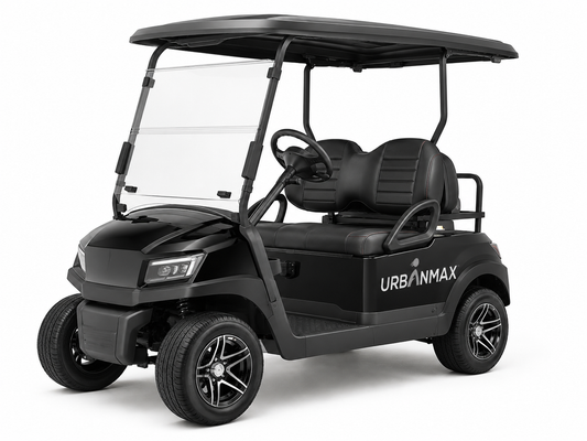 URBANMAX Motorized Golf Carts, 2-Passenger Electric Golf Cart with Windshield, Protective Roof, Comfortable Bench Seat and Headlights for Golf Courses, Resorts and Communities, Black