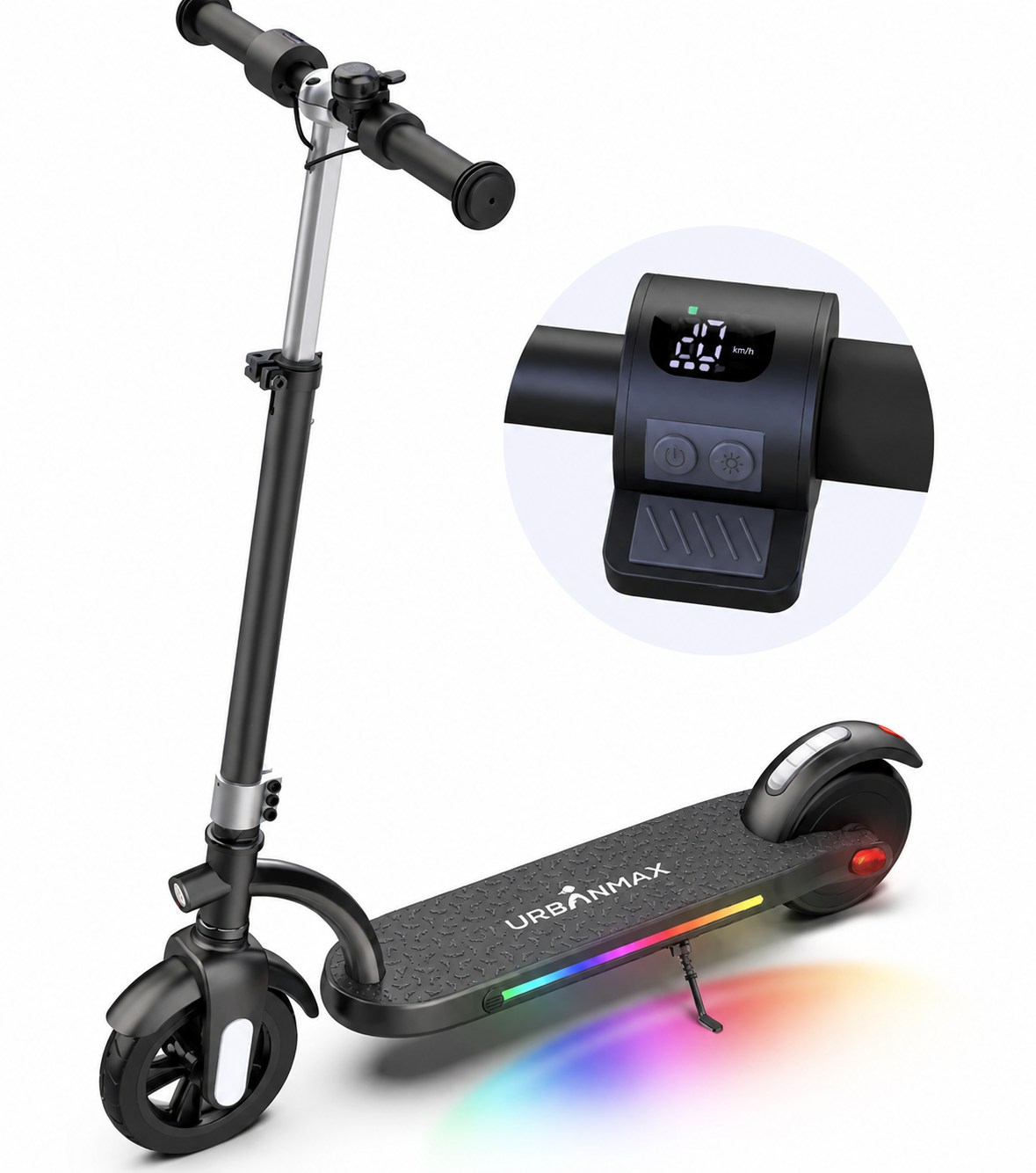 Urbanmax Self-balancing two-wheeled electric scooters for Kids, 180W Motor 10mph Speed Electric Scooter with Adjustable Handlebar and LED Light