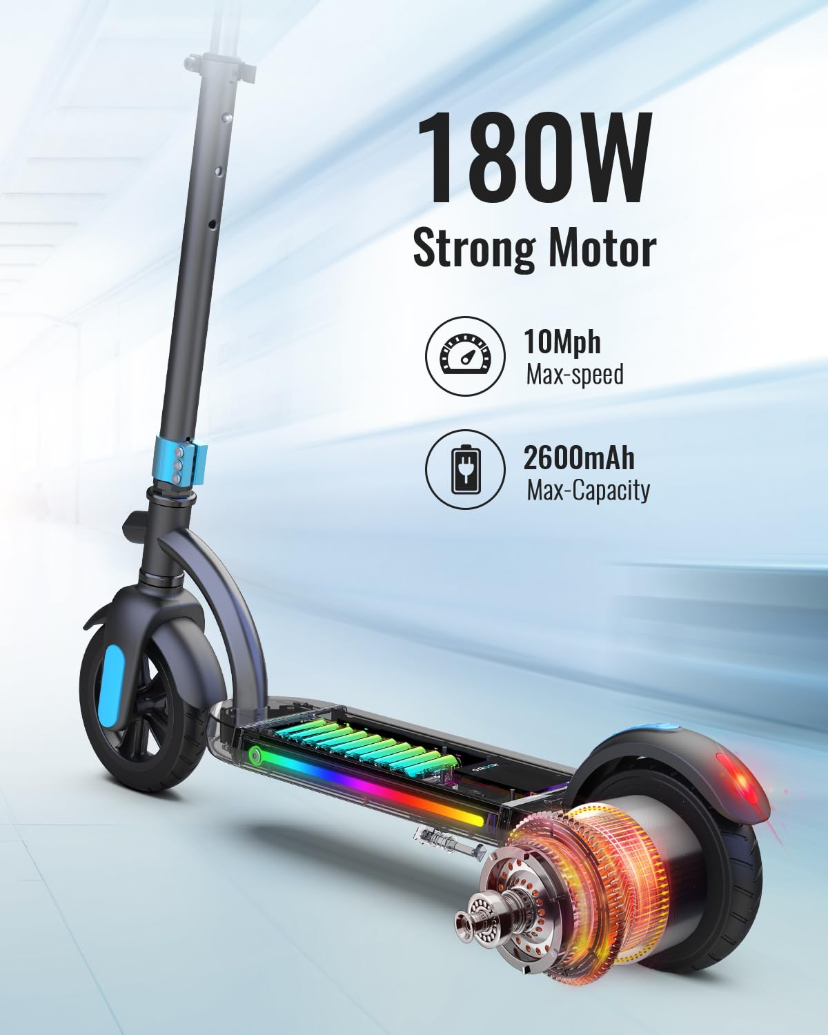 Urbanmax Electric Scooter for Kids, 180W Motor 10mph Speed Electric Scooter with Adjustable Handlebar and LED Lights
