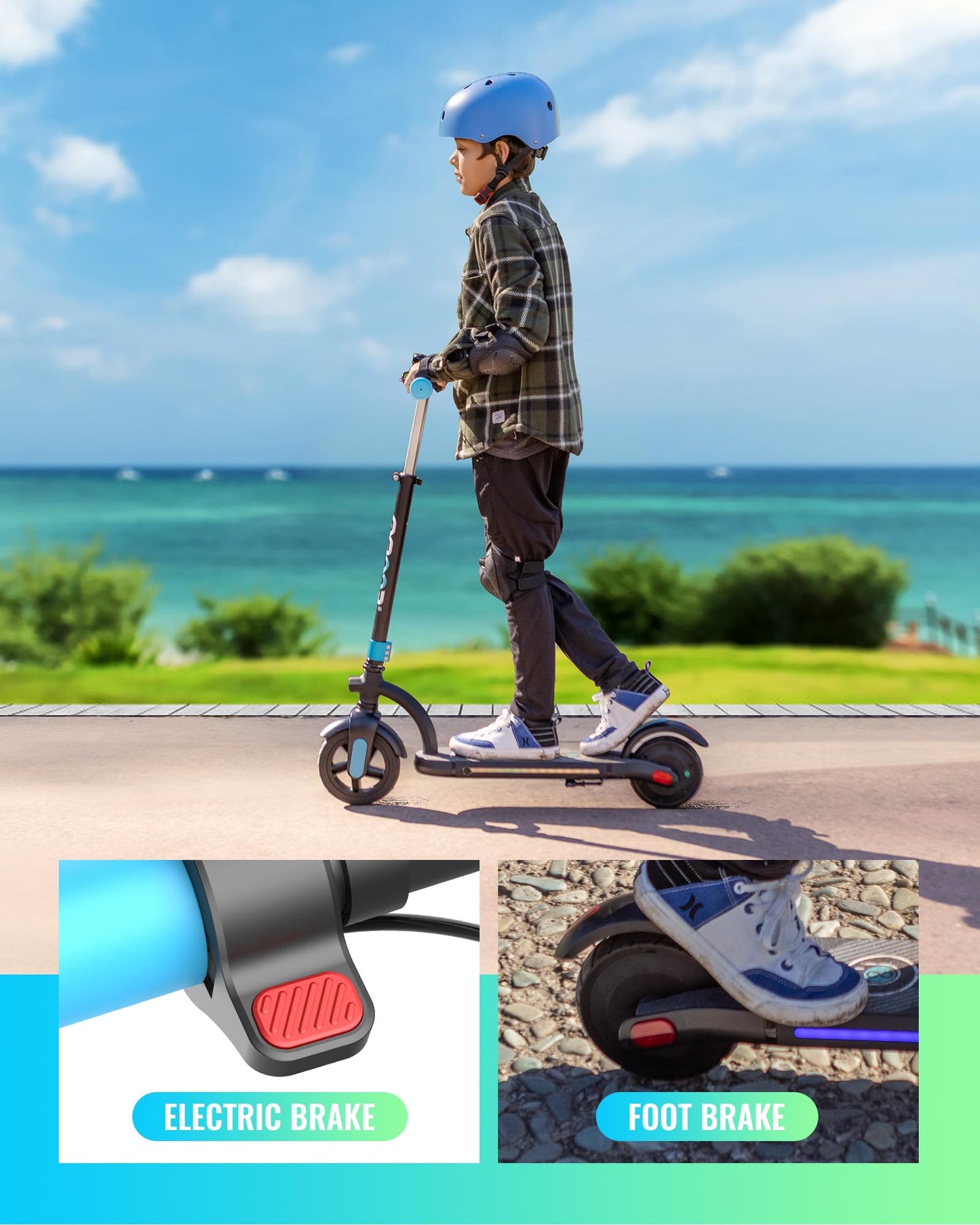 Urbanmax Electric Scooter for Kids, 180W Motor 10mph Speed Electric Scooter with Adjustable Handlebar and LED Lights