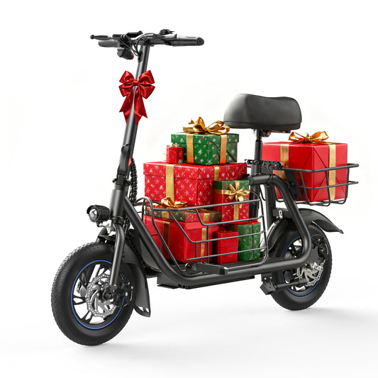 Electric Scooter with Seat, 550W Motor,18.6MPH Top Speed, 20 Miles Range,Adults Electric Scooter with Large Storage Basket for Pets Dogs and Items,Dark Black